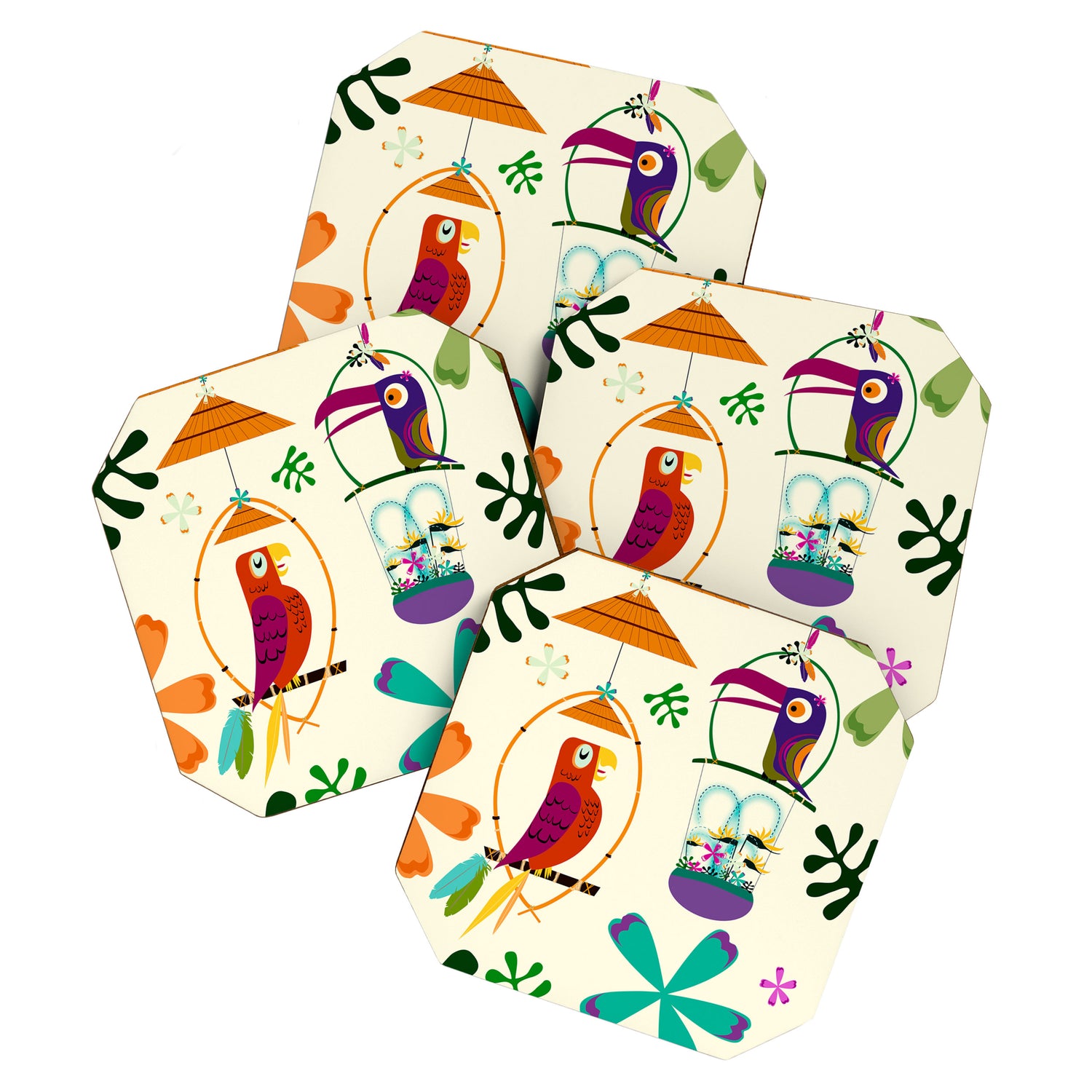 Vintage Modern Tiki Birds Coaster Gallery Image 1