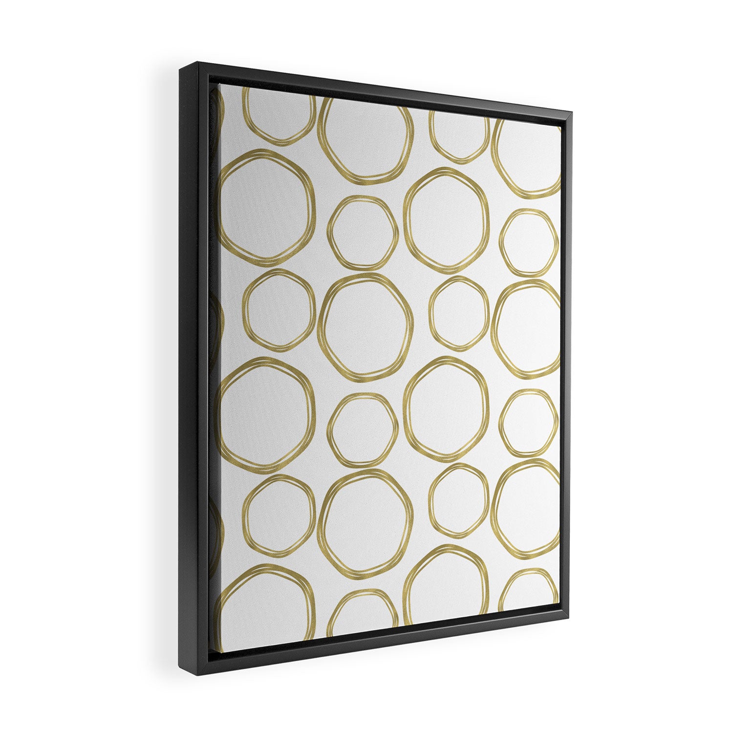 White & Gold Circles Framed Canvas Print Gallery Image 2