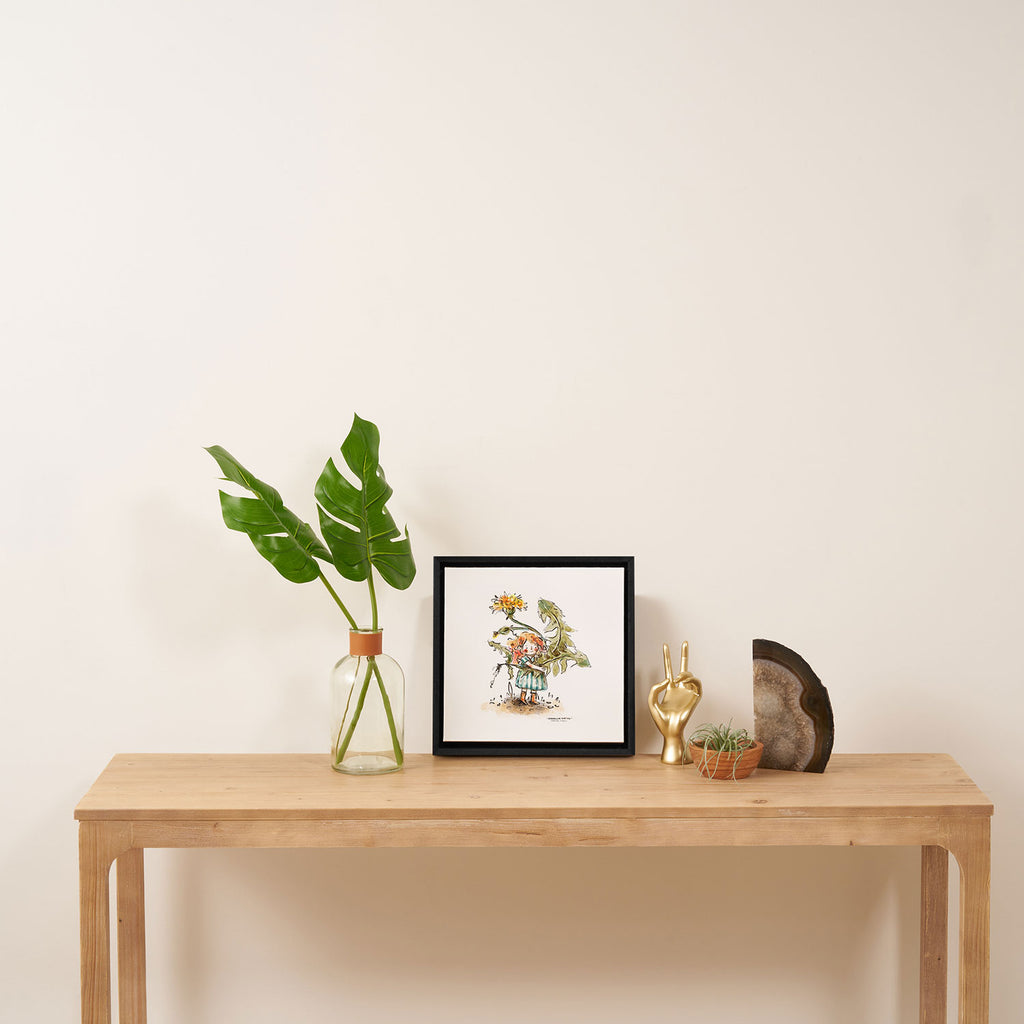Dandelion Hunting - Flower Girl Framed Canvas Print Gallery Image 3