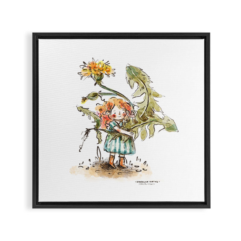 Dandelion Hunting - Flower Girl Framed Canvas Print
