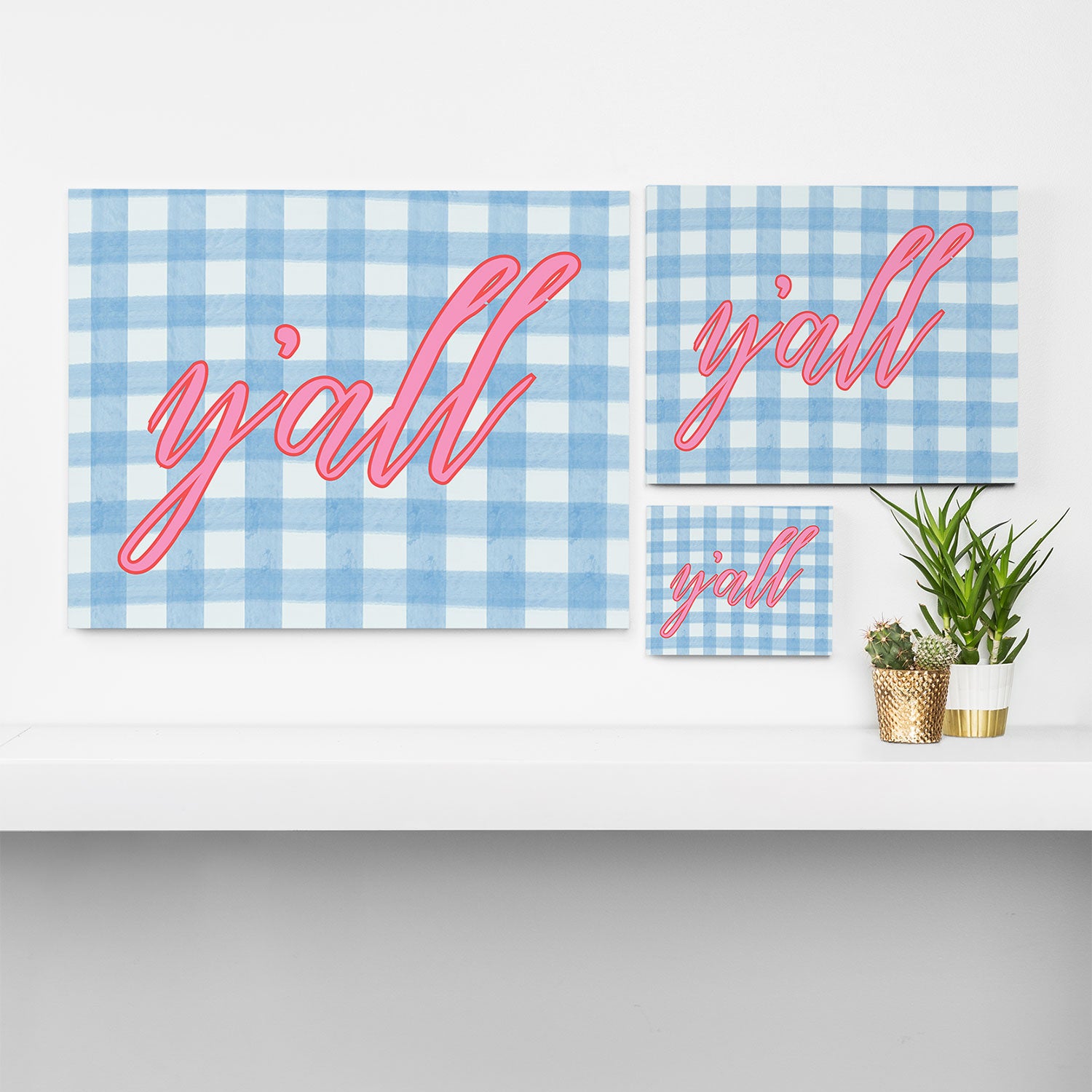 y'all blue gingham Canvas Print Gallery Image 3