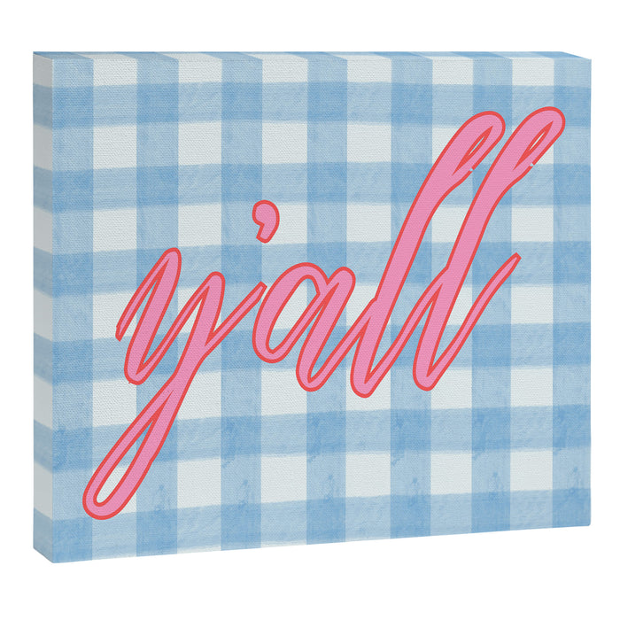 y'all blue gingham Canvas Print Gallery Image 1