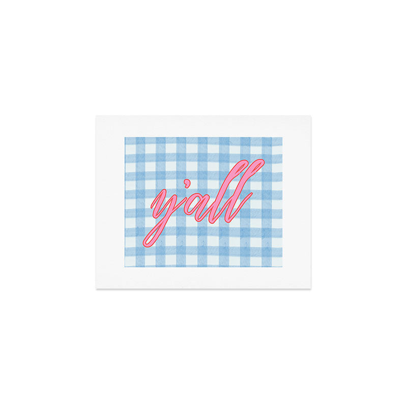y'all blue gingham Art Print Gallery Image 1