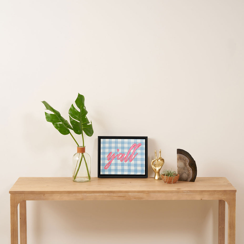 y'all blue gingham Framed Canvas Print Gallery Image 4