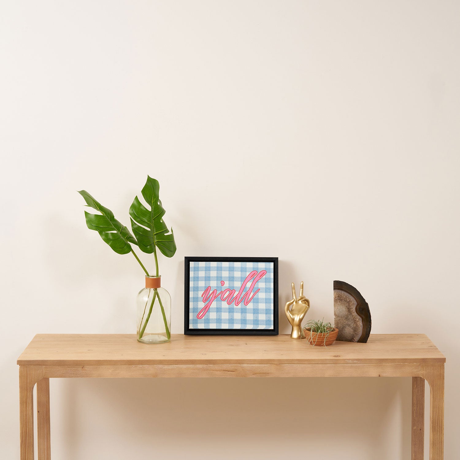 y'all blue gingham Framed Canvas Print Gallery Image 4