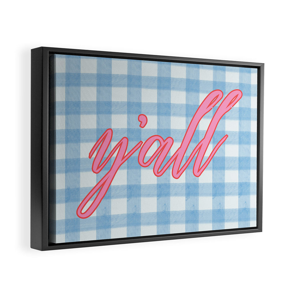 y'all blue gingham Framed Canvas Print Gallery Image 2