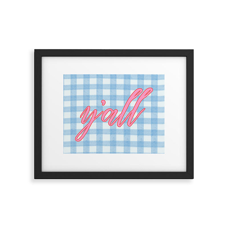 y'all blue gingham Framed Art Print Gallery Image 5
