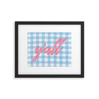 y'all blue gingham Framed Art Print Gallery Image 5
