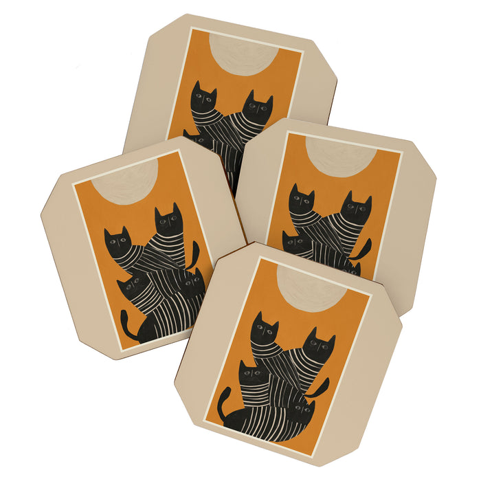 Abstract Black Cats Coaster Gallery Image 1