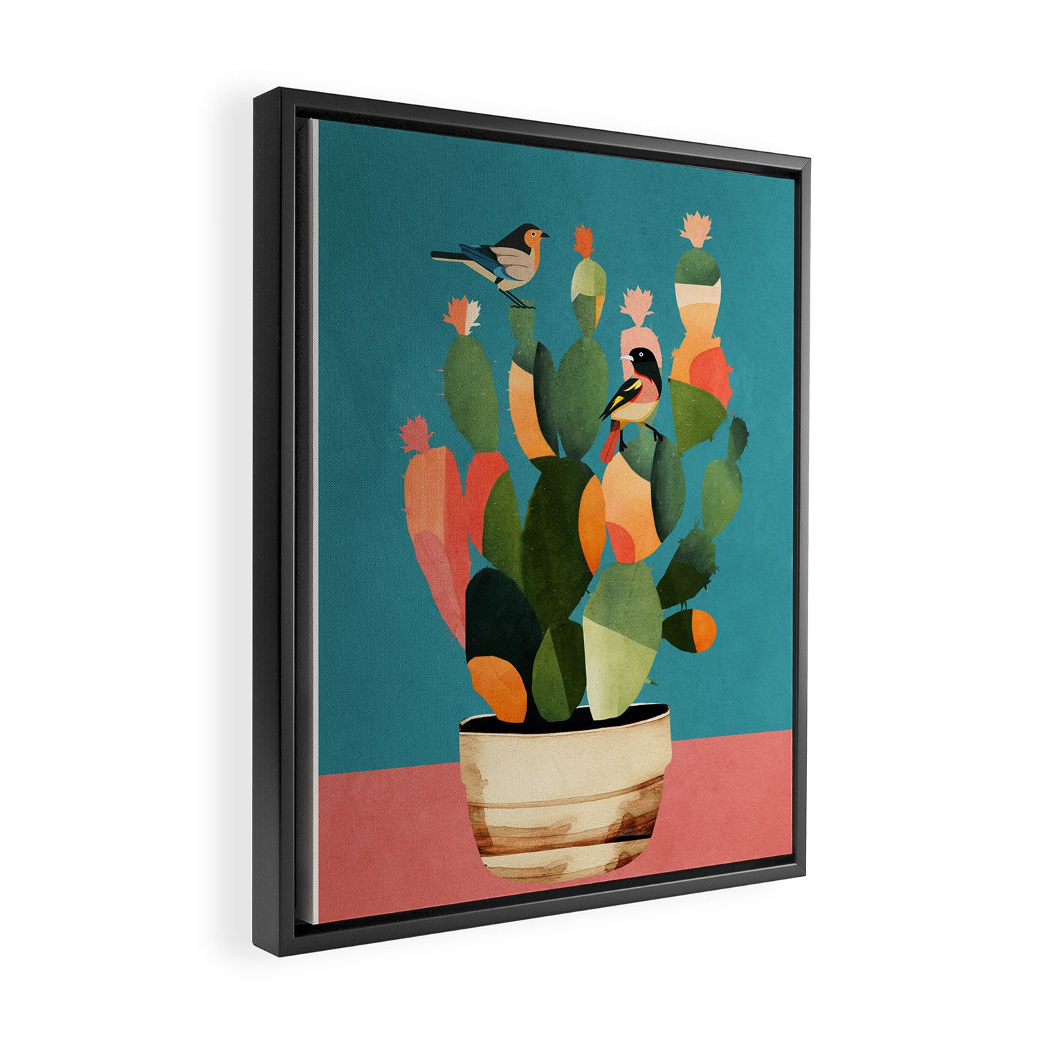 Cactus and  Birds 2 Framed Canvas Print Gallery Image 2