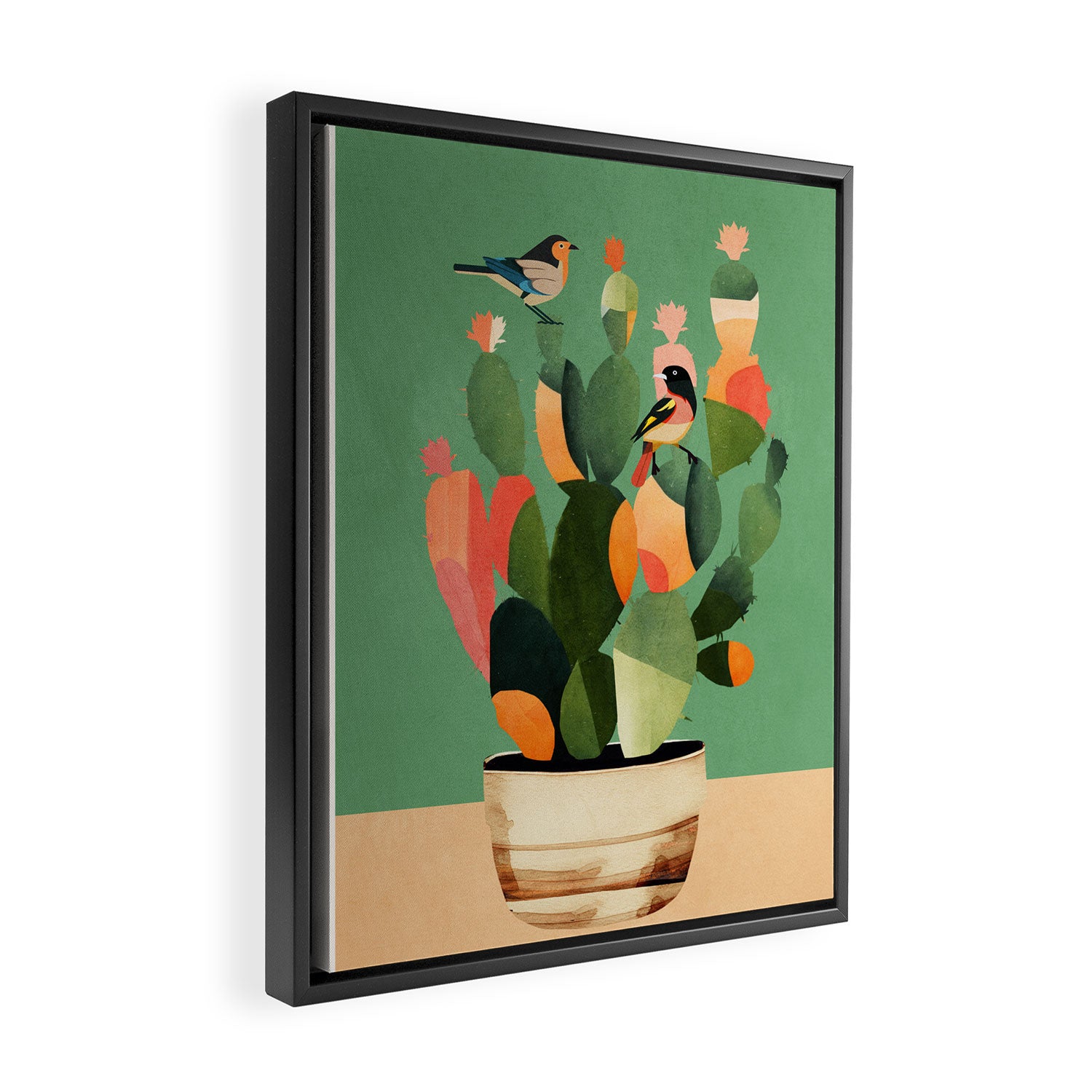 Cactus & Birds 3 Framed Canvas Print Gallery Image 2