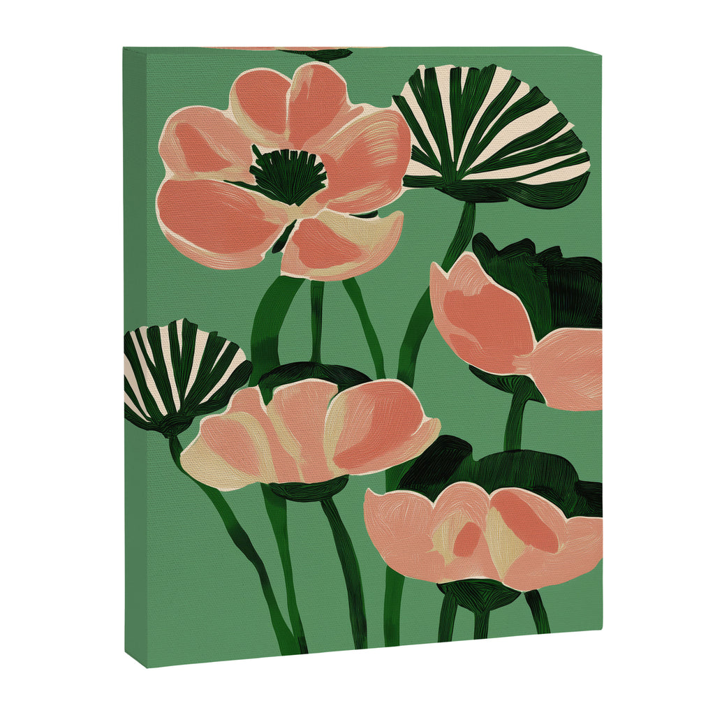 Coral Poppies on Green Canvas Print Gallery Image 6