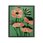 Coral Poppies on Green Framed Canvas Print Gallery Image 6