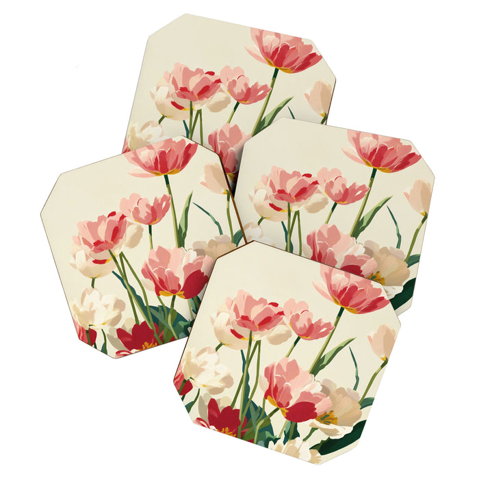 Coral Tulips in Bloom Coaster Gallery Image 1