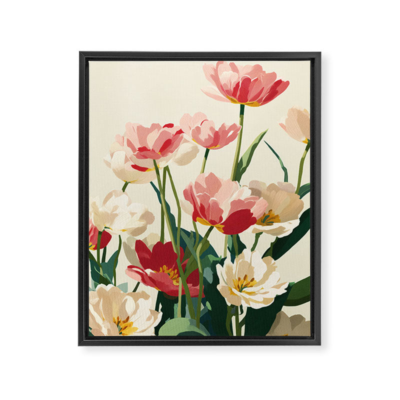 Coral Tulips in Bloom Framed Canvas Print Gallery Image 6