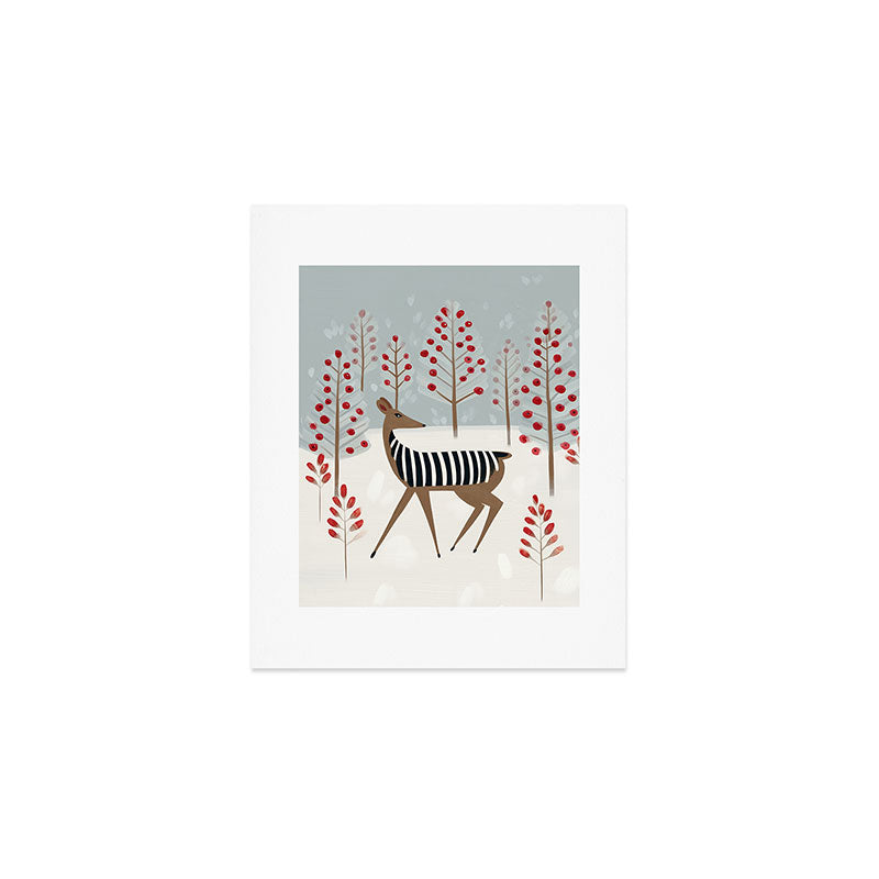 Deer In the Snowy Forest Art Print Gallery Image 1