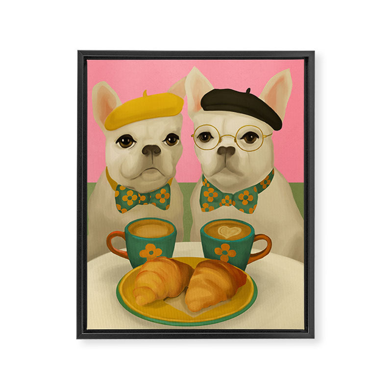 French Bulldogs at Breakfast Cafe Framed Canvas Print Gallery Image 6