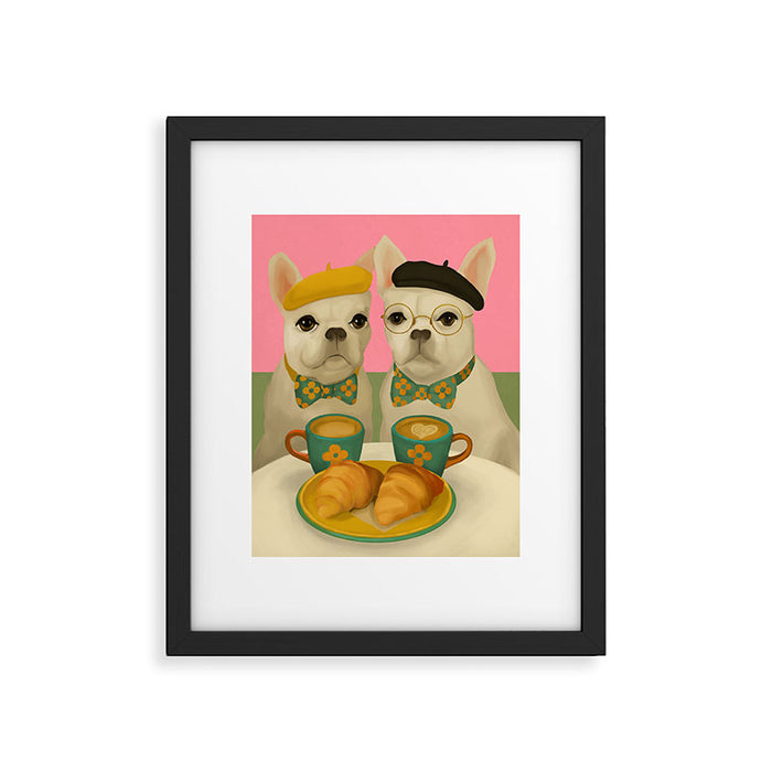 French Bulldogs at Breakfast Cafe Framed Art Print Gallery Image 1