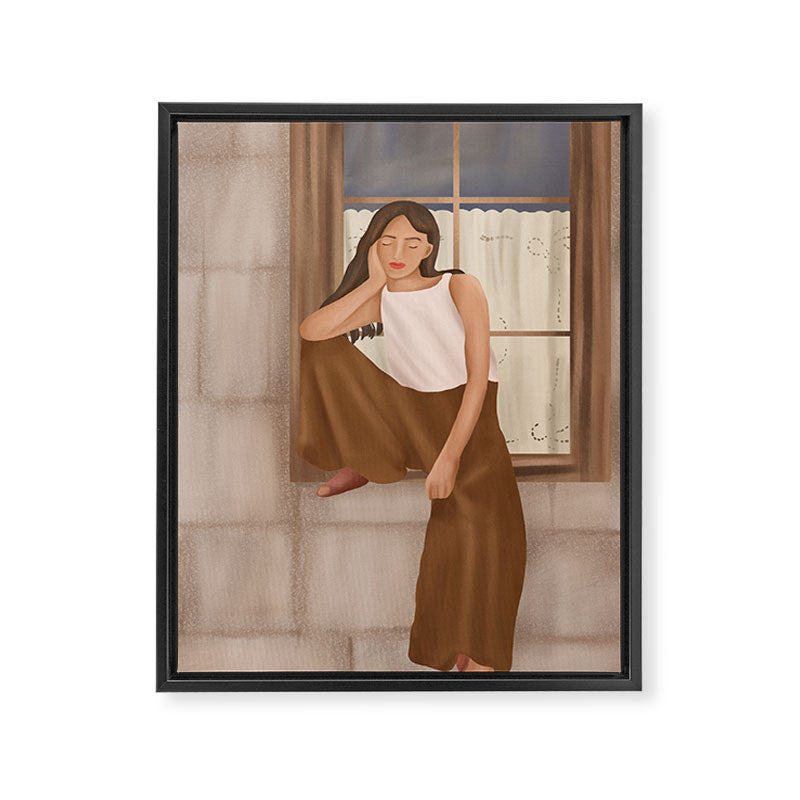 Girl sitting on the window Framed Canvas Print Gallery Image 6