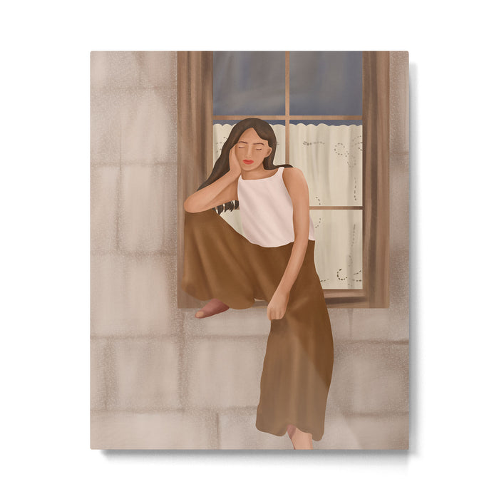 Girl sitting on the window Metal Print Gallery Image 1