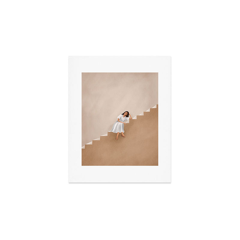 Girl Thinking on a Stairway Art Print Gallery Image 1