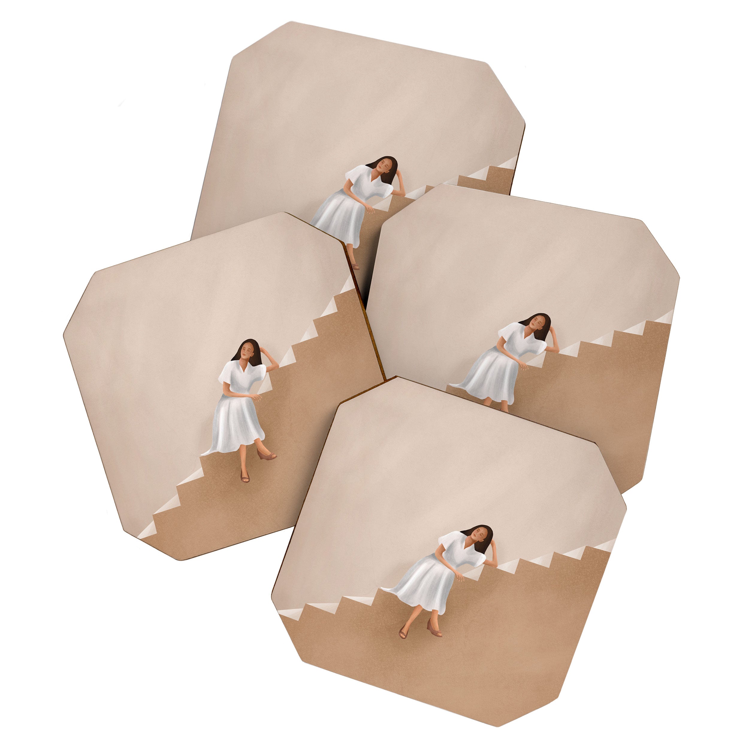 Girl Thinking on a Stairway Coaster Gallery Image 1