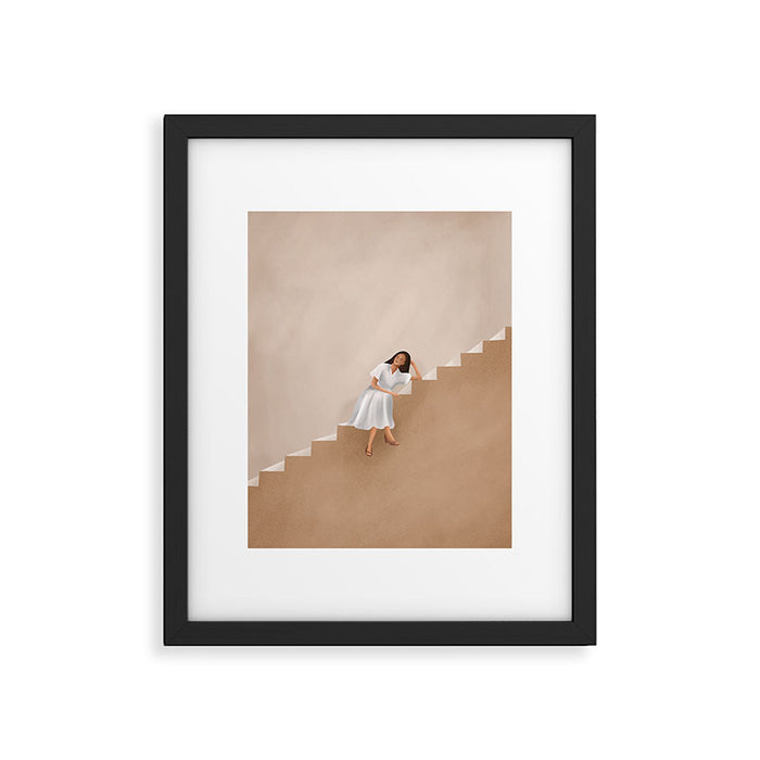 Girl Thinking on a Stairway Framed Art Print Gallery Image 1