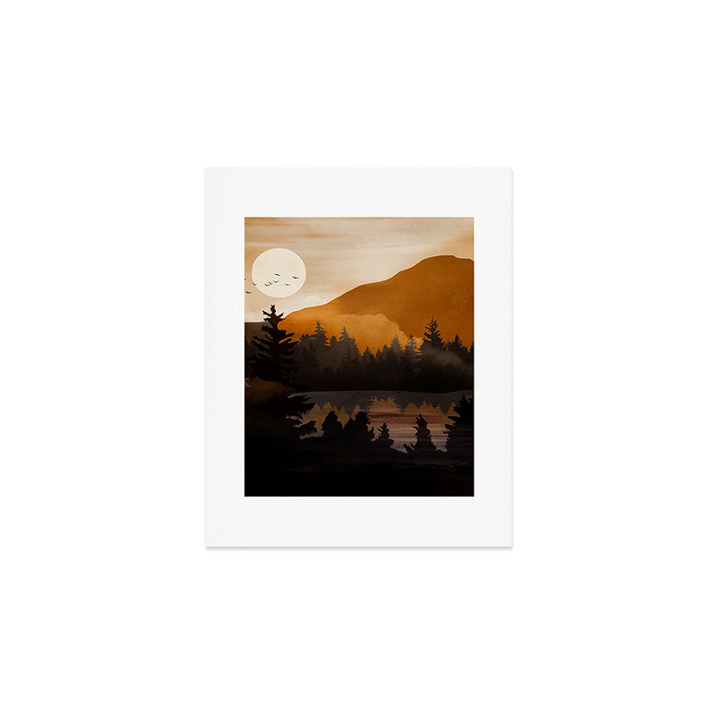 Golden Glimmer Mountain Lake Art Print Gallery Image 1