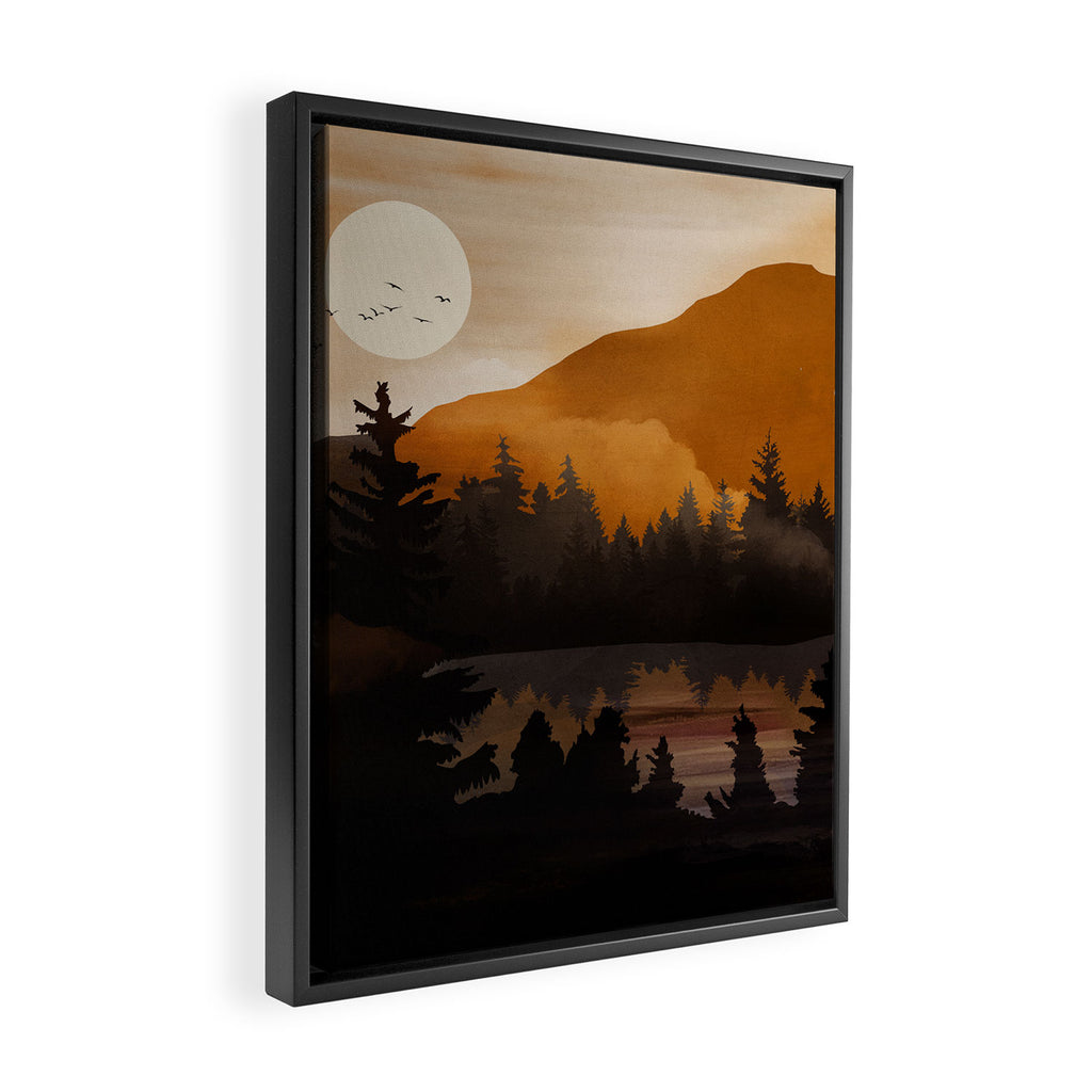 Golden Glimmer Mountain Lake Framed Canvas Print Gallery Image 2
