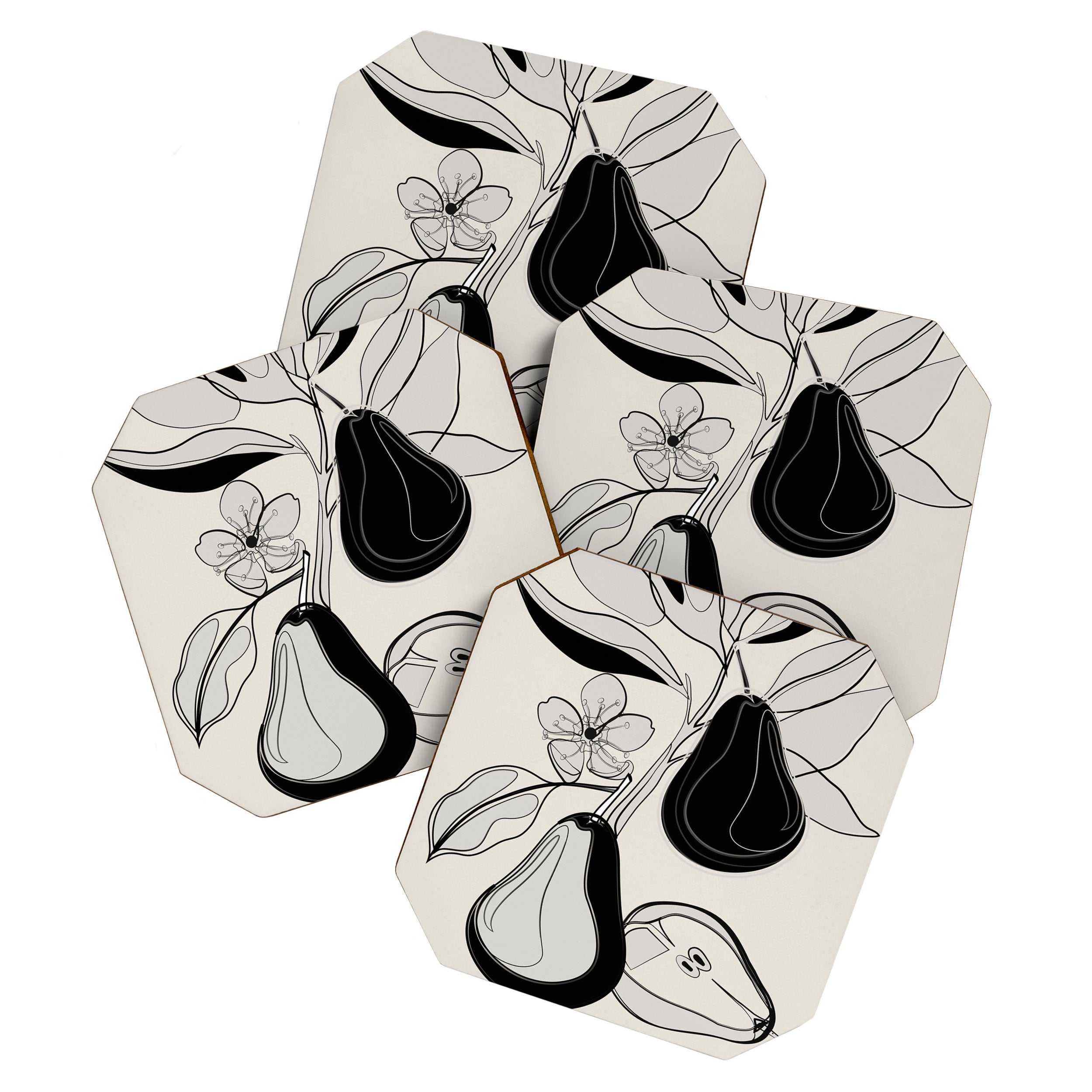 Line Art Pears 4 Coaster Gallery Image 1