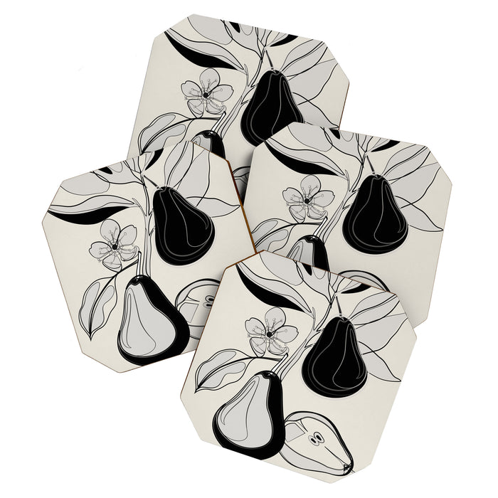 Line Art Pears 4 Coaster Gallery Image 1
