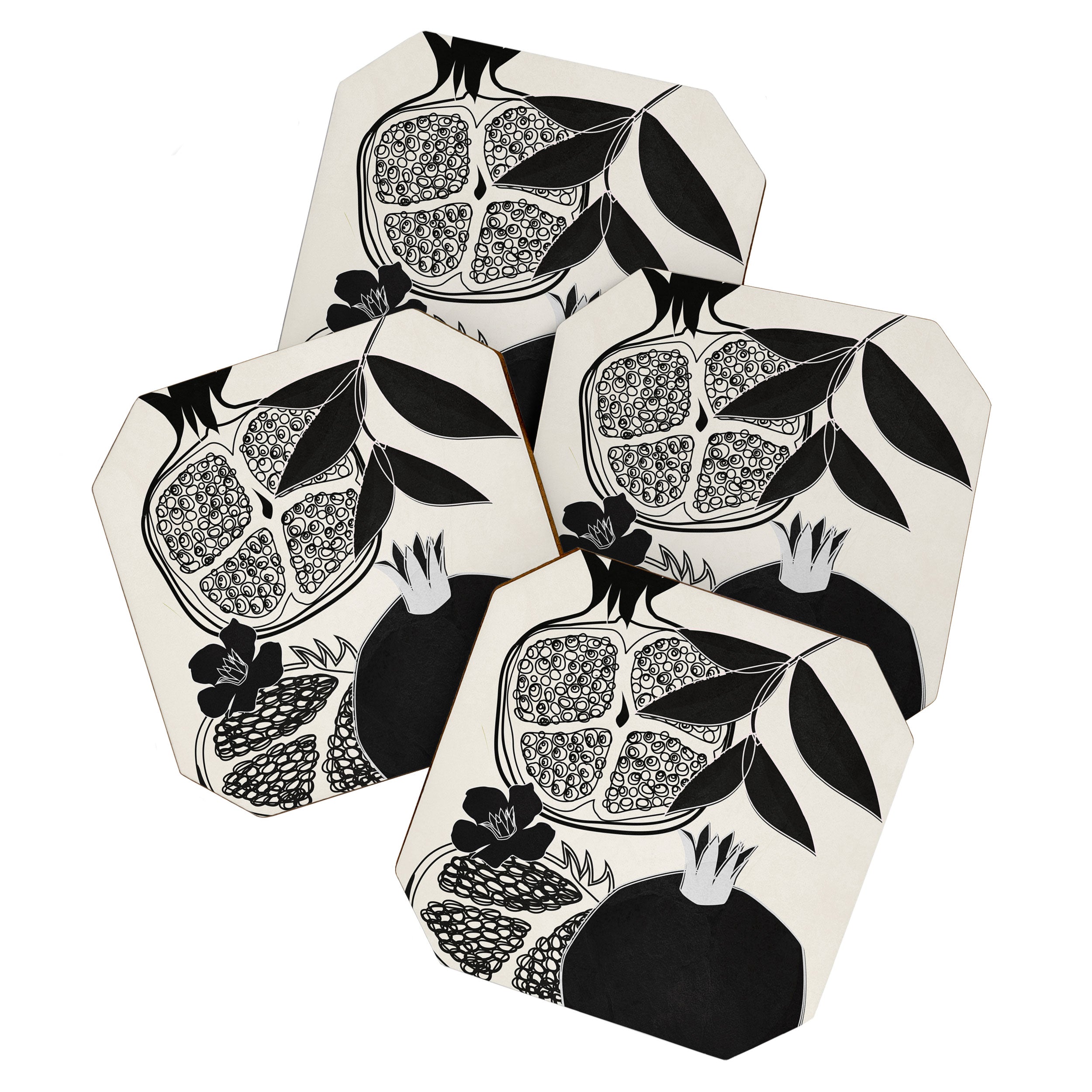 Line Art Pomegranates 1 Coaster Gallery Image 1