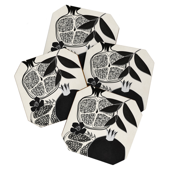 Line Art Pomegranates 1 Coaster Gallery Image 1