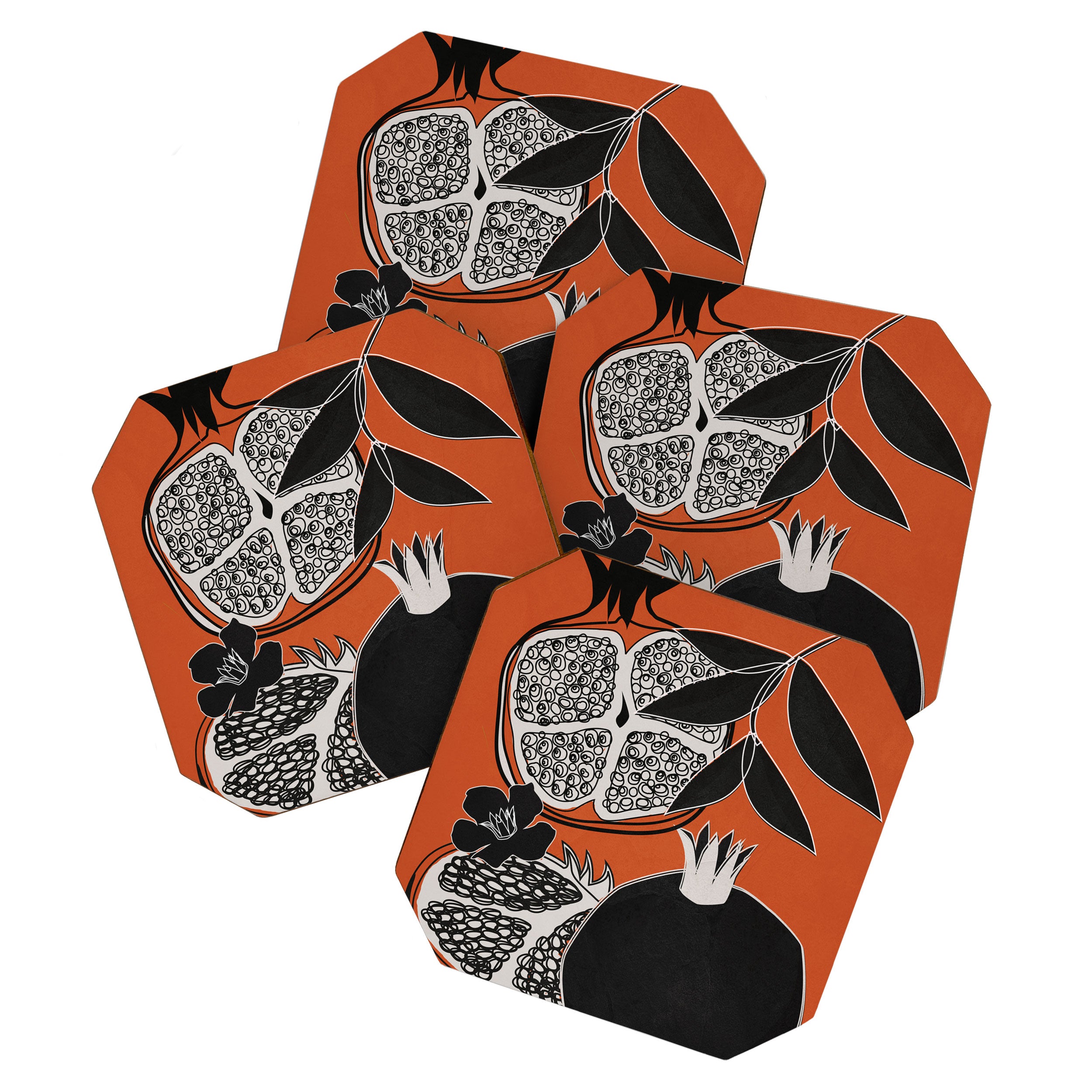 Line Art Pomegranates 2 Coaster Gallery Image 1