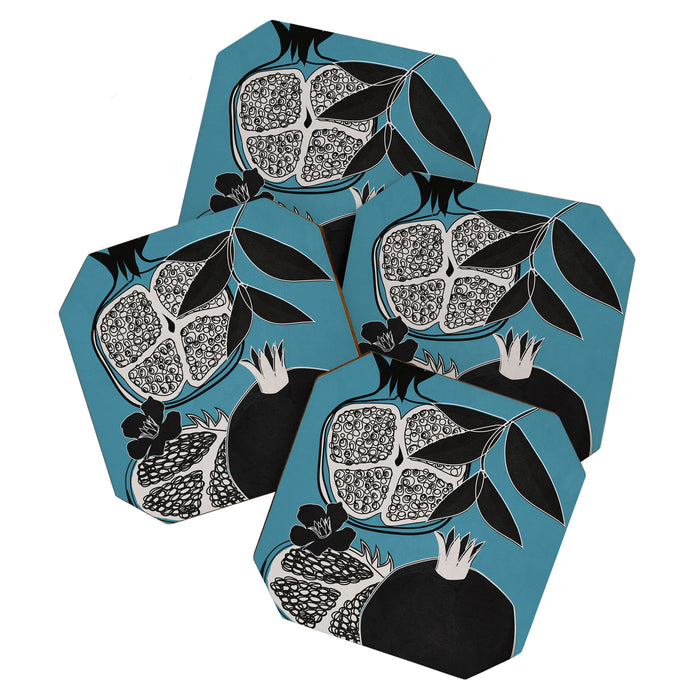 Line Art Pomegranates 4 Coaster Gallery Image 1