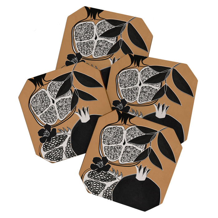 Line Art Pomegranates 5 Coaster Gallery Image 1
