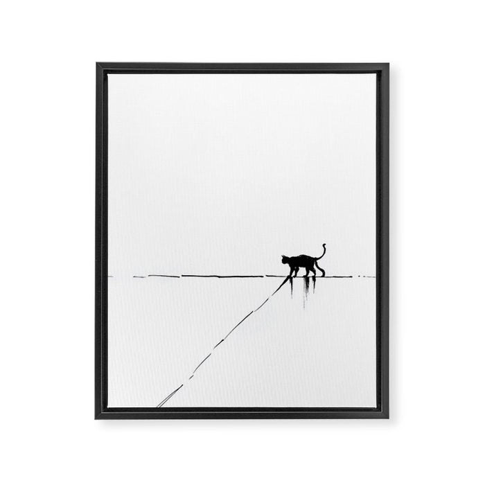 Minimal Cat on a Line Framed Canvas Print Gallery Image 1