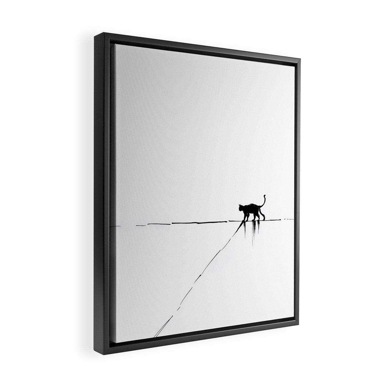 Minimal Cat on a Line Framed Canvas Print Gallery Image 2