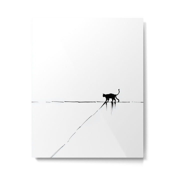 Minimal Cat on a Line Metal Print Gallery Image 1