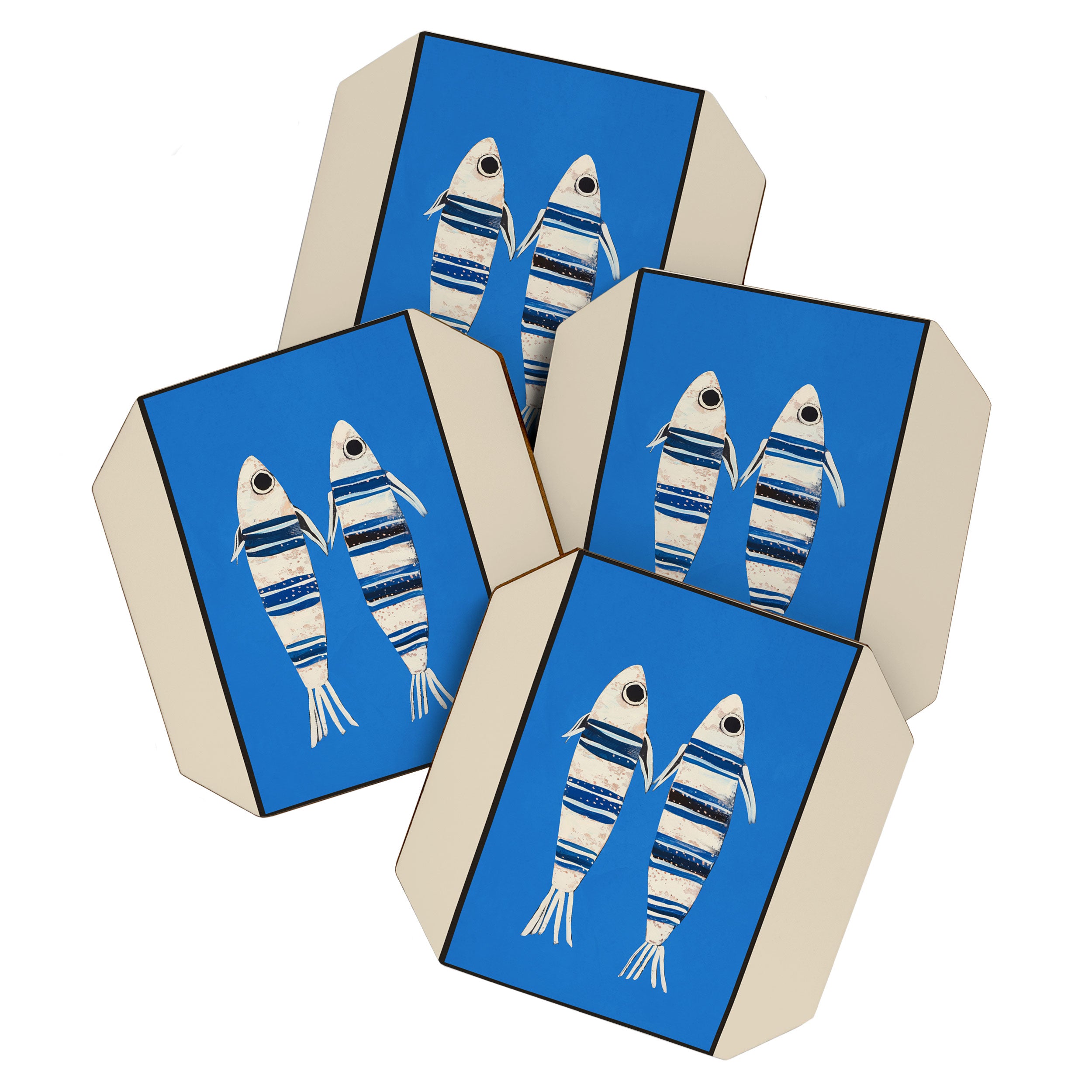 Minimal Fish on Blue Coaster Gallery Image 1