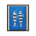 Minimal Fish on Blue Framed Canvas Print Gallery Image 6
