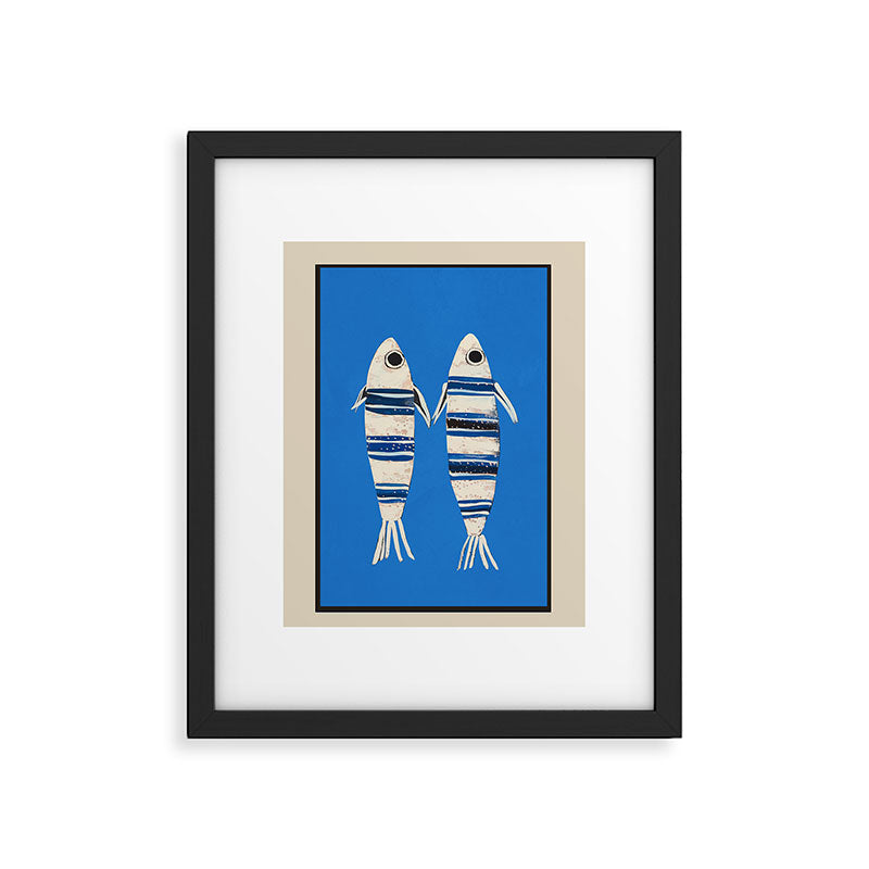 Minimal Fish on Blue Framed Art Print Gallery Image 5