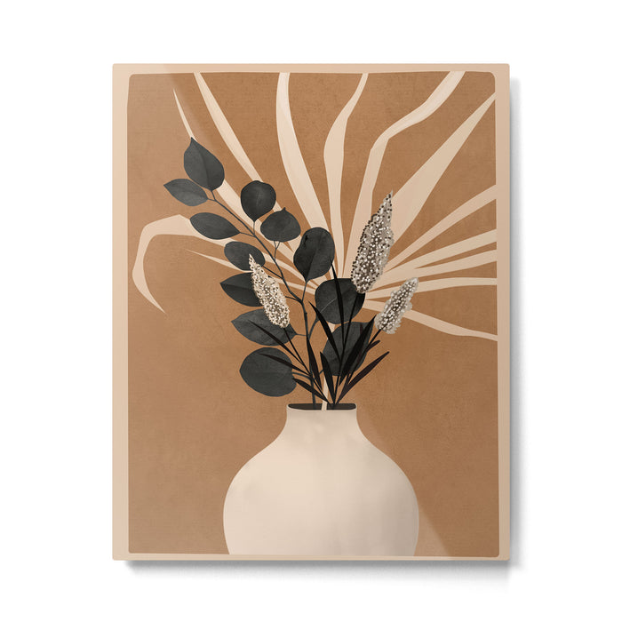 Minimal vase with plant leaves 1 Metal Print Gallery Image 1