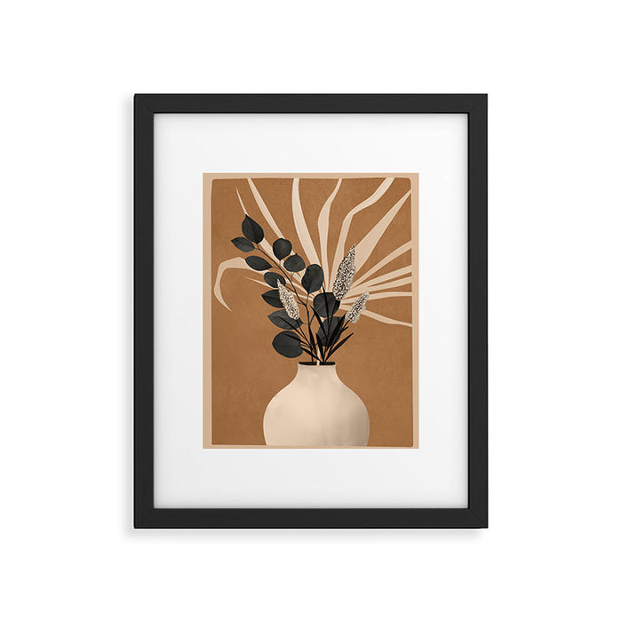 Minimal vase with plant leaves 1 Framed Art Print Gallery Image 1
