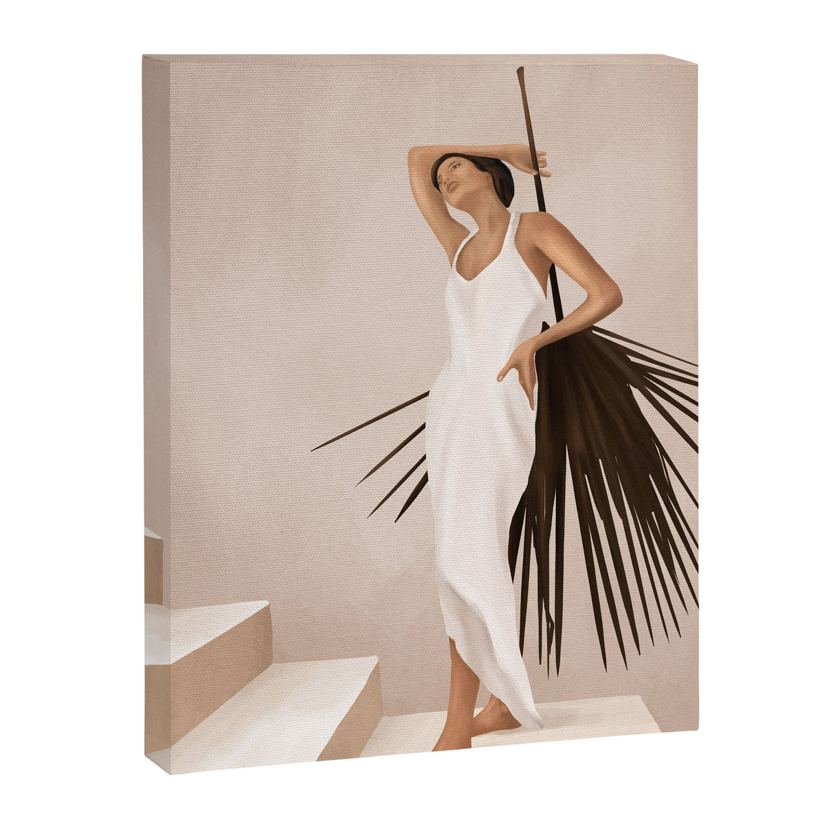 Minimal Woman with a Palm Leaf Canvas Print Gallery Image 6