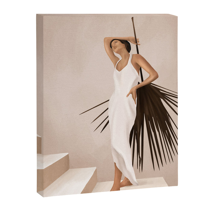 Minimal Woman with a Palm Leaf Canvas Print Gallery Image 1