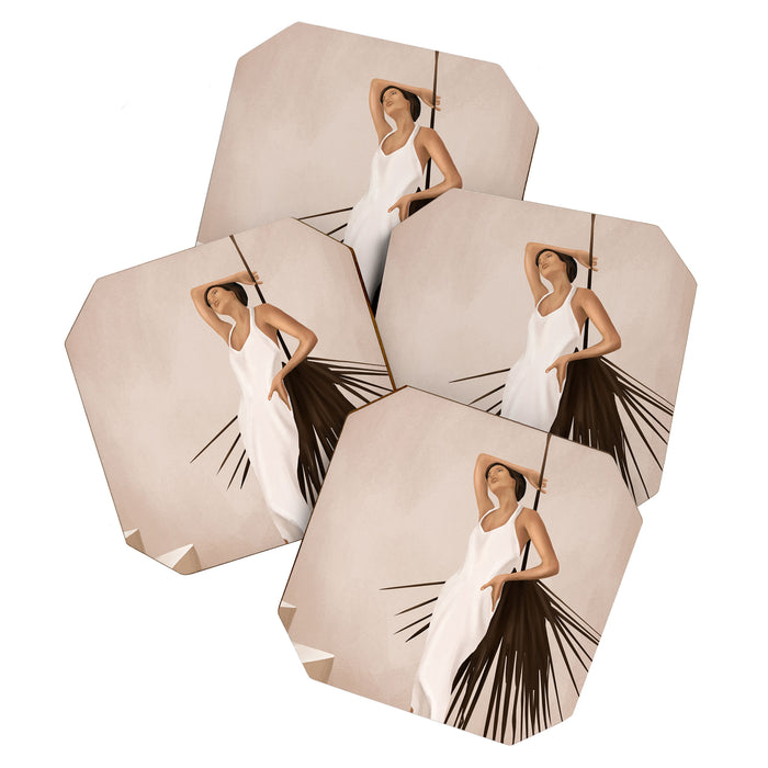 Minimal Woman with a Palm Leaf Coaster Gallery Image 1