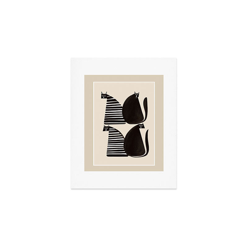 Minimalist Cats in Black and White Art Print Gallery Image 1