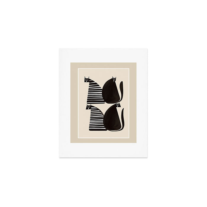 Minimalist Cats in Black and White Art Print Gallery Image 1
