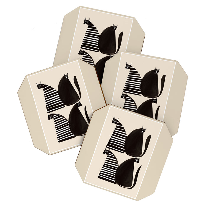 Minimalist Cats in Black and White Coaster Gallery Image 1